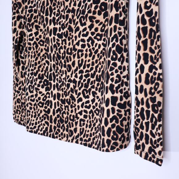 ELIE TAHARI Carrie Leopard Print Knit Top Tan Long Sleeve Mock Neck Women's S - Picture 5 of 10